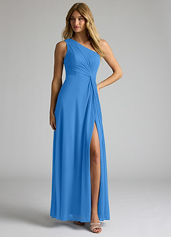 Azazie Brooke Bridesmaid Dresses Blue Jay A-Line One Shoulder Mesh Dress image3