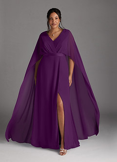 Azazie Isa Mother of the Bride Dresses Grape A-Line V-Neck Pleated Chiffon Dress image7