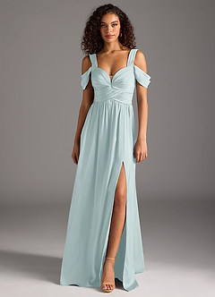 Azazie Lianne Bridesmaid Dresses Mist A-Line Off the Shoulder Stretch Satin Dress image8