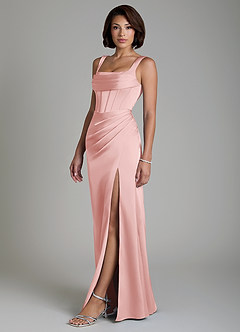 Azazie Amora Robes de demoiselle d'honneur Robe Sirène en Satin extensible Corset Rose Poudré image6