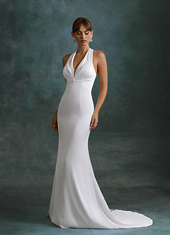 Azazie Melinda Abiti da Sposa Abito Tubino in Raso Elasticizzato Bianco Diamante image1