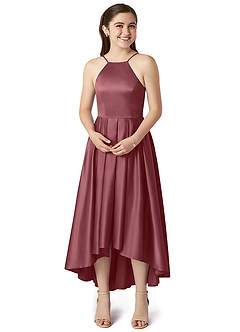Azazie Jemima Junior A-Linie mit Taschen Stretch-Satin Kleid Wüstenrose image4