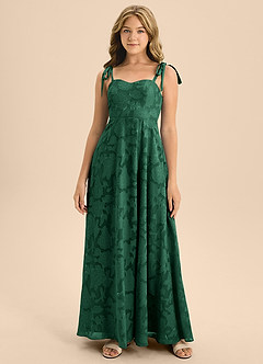 Azazie Rosey Junior Dark Green A-Line Sweetheart Neckline Floral Burnout Dress image3
