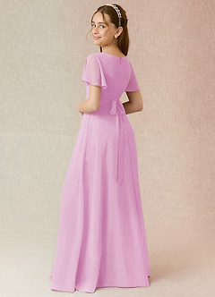 Azazie Induh Junior Candy Pink A-Line Ruched Chiffon Dress image2