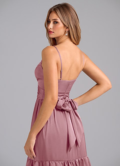 Azazie Nathalia Bridesmaid Dresses Vintage Mauve A-Line Pleated Stretch Satin Dress image2