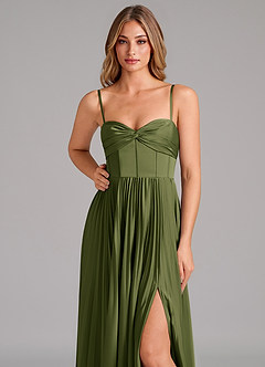 Azazie Tyla Brautjungfernkleider A-Linie Herzausschnitt Stretch-Satin Kleid Olivgrün image8