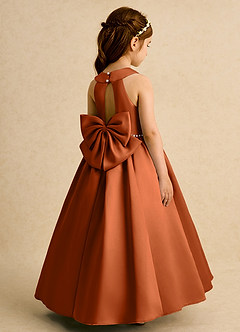 Azazie Daisies Flower Girl Dresses Burnt Orange Ball-Gown Bow Matte Satin Dress image1