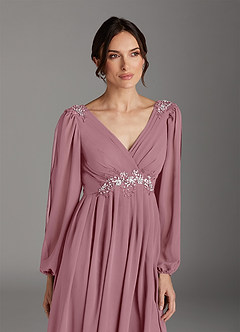 Azazie Gypsy Mother of the Bride Dresses Vintage Mauve A-Line V-Neck Sequins Chiffon Dress image6