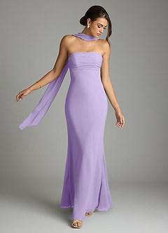 Azazie Saylor Vestidos de damas de honor Vestido de Lila de Gasa de Corte Sirena con Sin tirantes image7