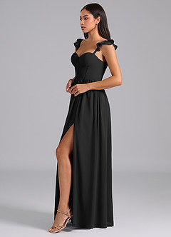 Azazie Denisse Bridesmaid Dresses Black A-Line Ruched Chiffon Dress image3