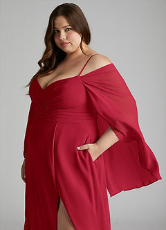 Azazie Cienna Jurken voor bruidsmeisjes Jurk van Chiffon met A-Lijn Off the Shoulder Scharlaken image11