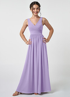 Azazie Keyla Junior Lilac A-Line Pleated Chiffon Dress image1