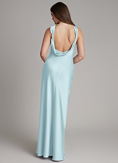 Azazie Dimitra Robes de demoiselle d'honneur Robe Fourreau en Satin extensible Plissé Bleu Nuage image7