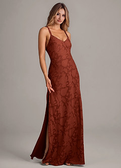 Azazie Aliza Bridesmaid Dresses Terracotta A-Line Floral Burnout Dress image3