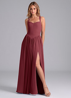 Azazie Francis Jurken voor bruidsmeisjes Jurk van Chiffon met A-Lijn Korset Merlot image3