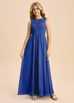 Azazie Skyla Junior Royal Blue A-Line Pleated Chiffon Dress image2
