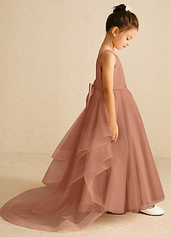 Azazie Pumpkin Flower Girl Dresses Bronzer A-Line Convertible Tulle Dress image3