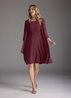 Azazie Shirley Mère de la mariée Robes Robe Trapèze en Mousseline de soie Plissé Scoop Cabernet image2