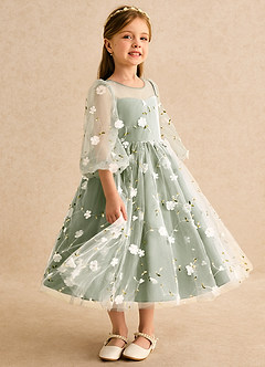 Azazie Elowen Flower Girl Dresses Pistachio A-Line Sweetheart Neckline Lace Dress image4