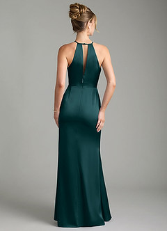 Azazie Aidyn Bridesmaid Dresses Pine Sheath Pleated Stretch Satin Dress image2