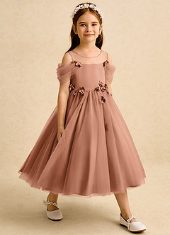Azazie Juni Blumenmädchenkleider Ballkleid Plissee Tüll Kleid Bronzer image6