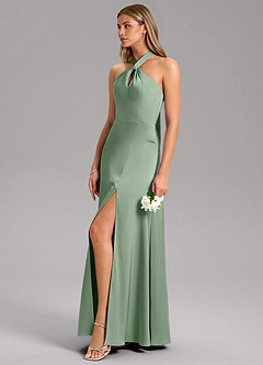 Azazie Tracie Bridesmaid Dresses Matcha A-Line Side Slit Stretch Satin Dress image6