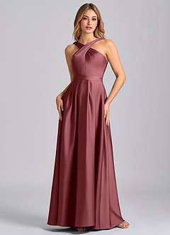 Azazie Dixie Bridesmaid Dresses Desert Rose A-Line Pleated Stretch Satin Dress image4