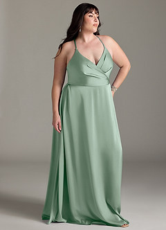 Azazie Davis Bridesmaid Dresses Agave A-Line Pleated Stretch Satin Dress image9
