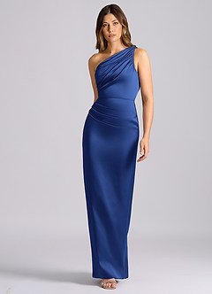 Azazie Akilah Bridesmaid Dresses Royal Blue Mermaid One Shoulder Stretch Satin Dress image4