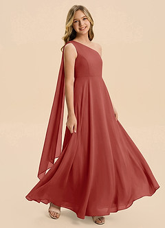 Azazie Averie Junior Terracotta A-Line Pleated Chiffon Dress image2