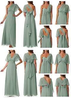 Azazie Fifi Robes de demoiselle d'honneur Robe Trapèze Convertible en Mousseline de soie Sans bretelles Sauge D'argent image10