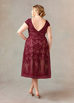 Azazie Sanna Mère de la mariée Robes Robe Trapèze en Tulle Dentelle à encolure dégagée Bordeaux Champagne image8
