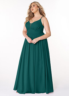 Azazie Rayna Bridesmaid Dresses Peacock A-Line V-Neck Pleated Chiffon Dress image9