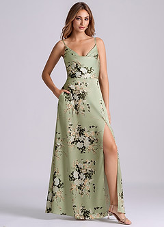 Azazie Sarella Brautjungfernkleider A-Linie Plissee Stretch-Satin Kleid Blumige Ranken image1