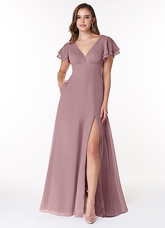 Azazie Ashika Final Sale Dusty Blue A-Line V-neck Ruched Chiffon Dress image1