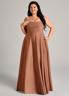 Azazie Shaude Bridesmaid Dresses Bronzer A-Line Pleated Stretch Satin Dress image11