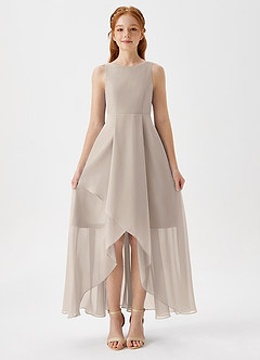 Azazie Lizette Junior Abito A-Line in Chiffon Plissettato Gelo image3