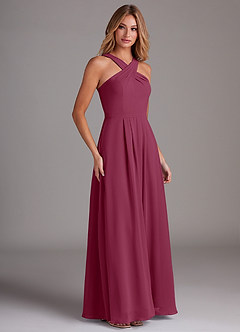 Azazie Dixie Bridesmaid Dresses Mulberry A-Line Halter Pleated Chiffon Dress image4