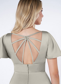 Azazie Lani Robes de demoiselle d'honneur Robe Trapèze en Satin extensible Manche à volants Galet image3