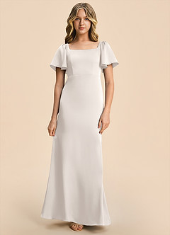 Azazie Chace Junior White Alabaster Sheath Stretch Satin Dress image4