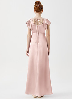 Azazie Bondi Junior Blushing Pink A-Line Side Slit Metallic Satin Dress image2