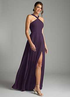 Azazie Afra Abiti da Damigella Abito A-Line in Chiffon Plissettato Prugna image3