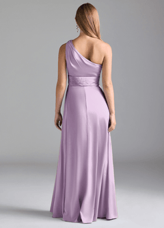 Azazie Dallas Bridesmaid Dresses Frosted Lilac A-Line One Shoulder Stretch Satin Dress image2
