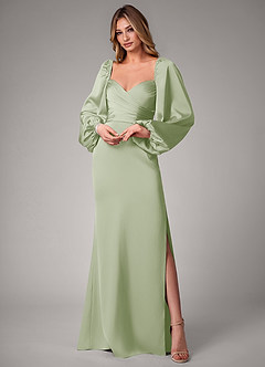 Azazie Sonata Bridesmaid Dresses Dusty Sage Sheath Long Sleeve Stretch Satin Convertible Dress image1