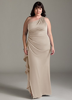 Azazie Latrice Bridesmaid Dresses Frost Sheath One Shoulder Cascading Ruffles Stretch Satin Dress image6