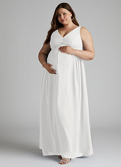 Azazie Yetta Maternity Bridesmaid Dresses A-Line V-Neck Gathered Chiffon Floor-Length Dress image3