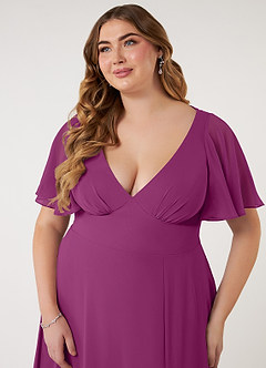 Azazie Kimber Bridesmaid Dresses Orchid A-Line Flounce Sleeve Chiffon Dress image18