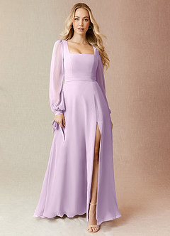 Azazie Leonia Bridesmaid Dresses Frosted Lilac A-Line Long Sleeve Chiffon Dress image3