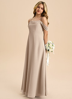 Azazie Anselie Junior Taupe A-Line Off the Shoulder Chiffon Dress image5