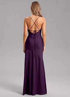 Azazie Grata Bridesmaid Dresses Grape Sheath Side Slit Stretch Satin Dress image2